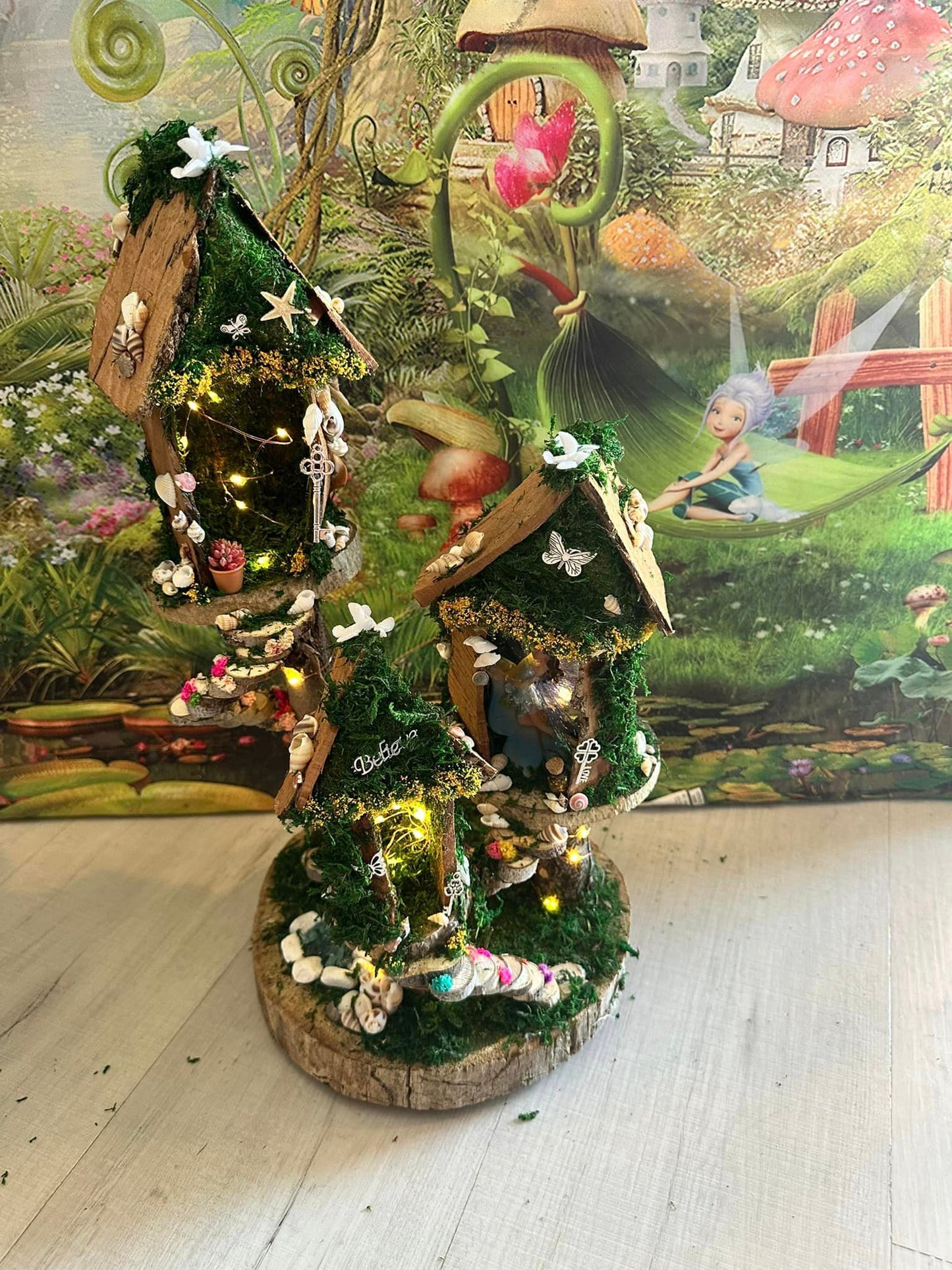 Handmade Fairy House With Seashell Accents And Fairy Lights Mermaid House Seashell Fairy House