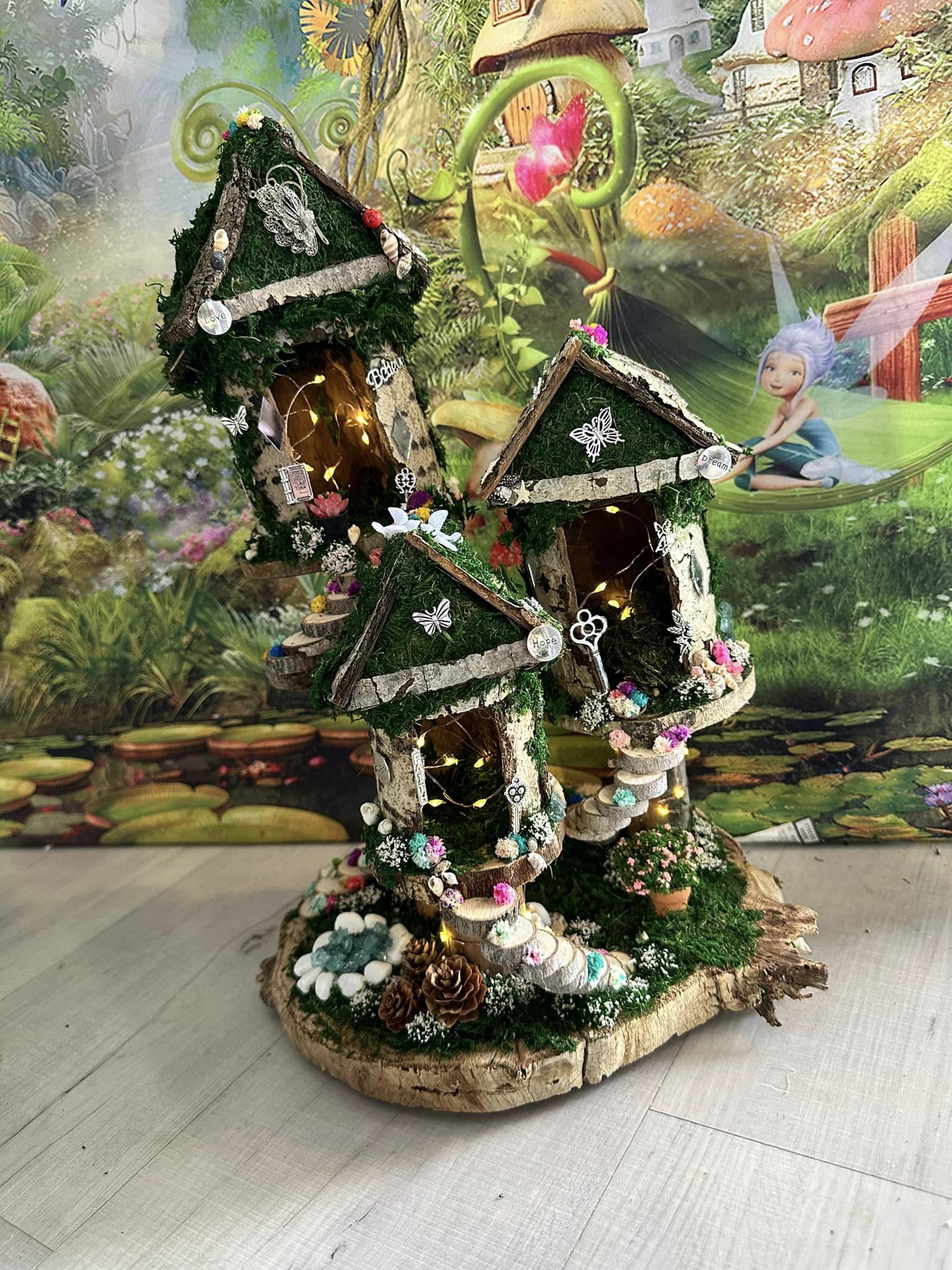 house plant with fairy lights Handmade Fairy House With Fairy Lights Large Fairy Garden Fairy Houses – Extreme Fairy Houses