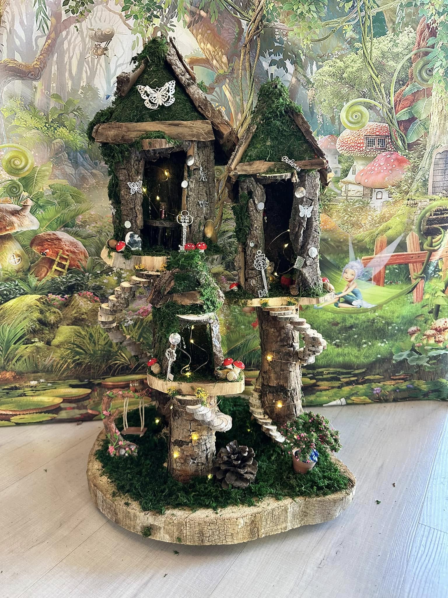 Large Handmade Fairy House Must See Has Lights! Large Fairy Garden Large Outdoor Fairy Houses