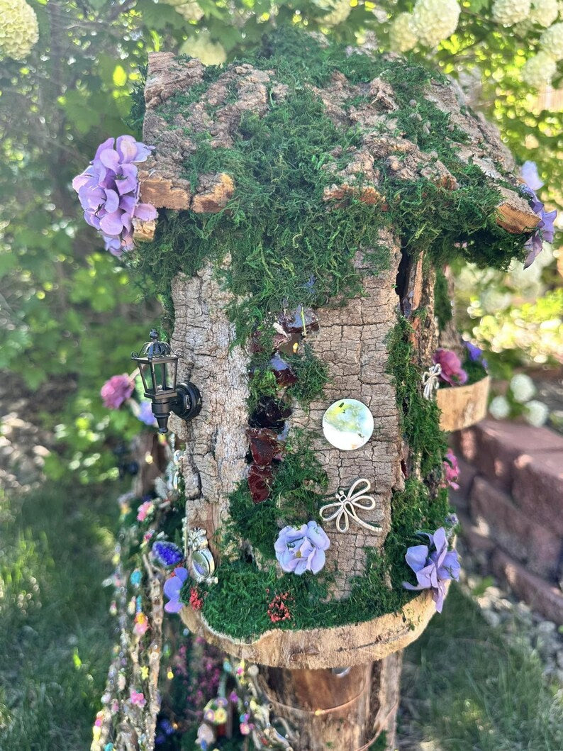 Huge Large Handmade Fairy House Fully Decorated Furnished And Lights(One Of A Kind) Wooden Fairy House Handmade Outdoor Fairy House Wooden