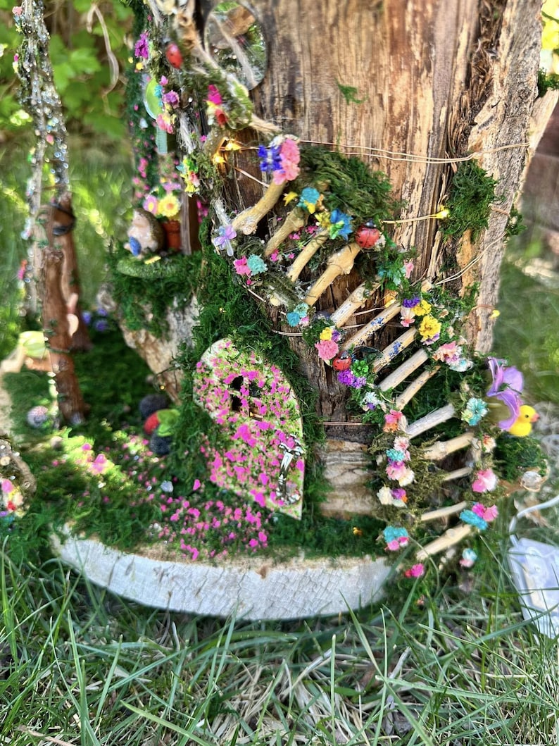 Huge Large Handmade Fairy House Fully Decorated Furnished And Lights(One Of A Kind) Wooden Fairy House Handmade Outdoor Fairy House Wooden