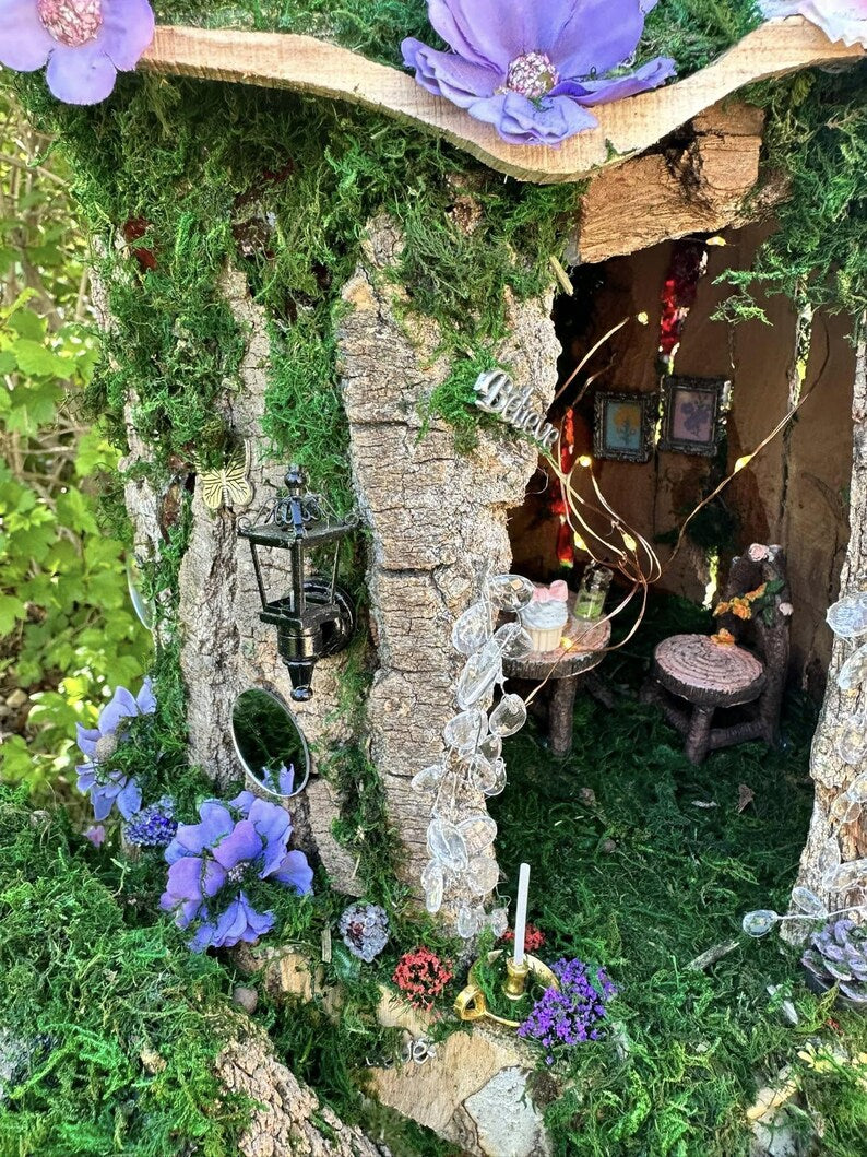 Huge Large Handmade Fairy House Fully Decorated Furnished And Lights(One Of A Kind) Wooden Fairy House Handmade Outdoor Fairy House Wooden
