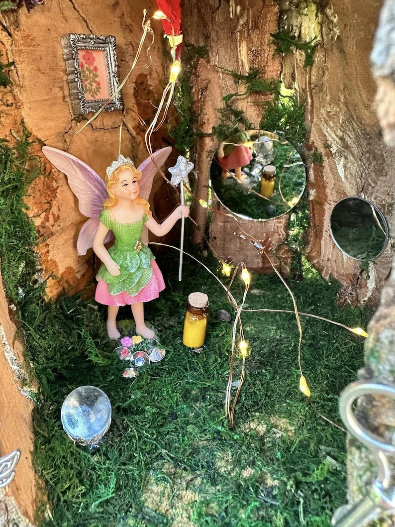 Huge Large Handmade Fairy House Fully Decorated Furnished And Lights(One Of A Kind) Wooden Fairy House Handmade Outdoor Fairy House Wooden