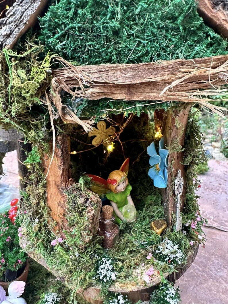 Lovely Fairy House Fairy Garden Neighborhood Large Fairy House Handmade Fairy House With Lights Outdoor Fairy House Wooden
