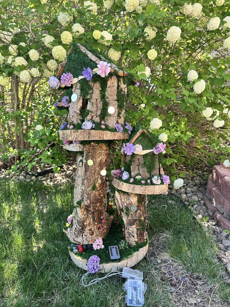 Huge Large Handmade Fairy House Fully Decorated Furnished And Lights(One Of A Kind) Wooden Fairy House Handmade Outdoor Fairy House Wooden