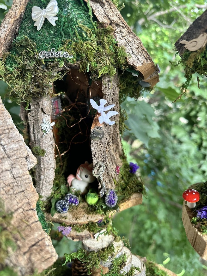 Large 4 plex Fairy House Handmade Fairy Village Fairy Dollhouse Fairy Garden Woodland Fairy House Handmade Wooden Fairy House Fairy Garden