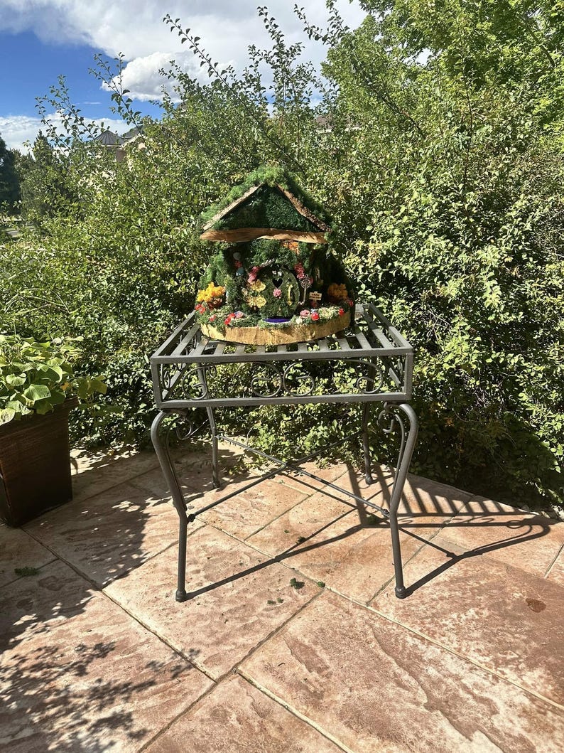 Fairy Stump House Wall or Tree Screw In Fully Decorated With Lights Fairy Garden Dollhouse Handmade Large Fairy House Hang or table sit