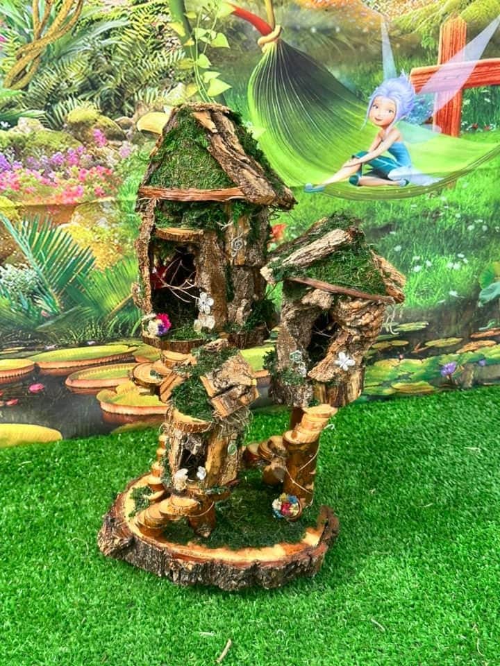 Miniature Triple Fairy House Fairy Garden With Lights Irish Fairy Houses