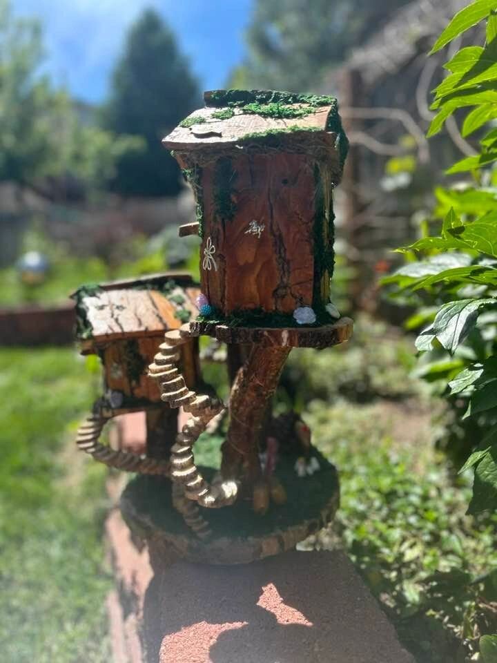 Triple Fairy House Large Fairy / Pixie House Fully Decorated And Lights Fairy Garden Houses