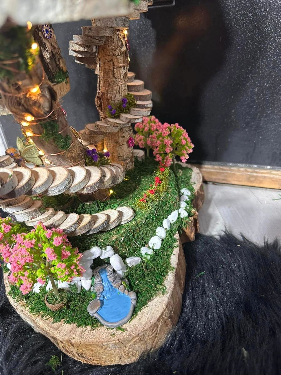 Stunning Triple Fairy House Doll House Fully Decorated With Fairies Furniture And Lights Fairy House In The Garden