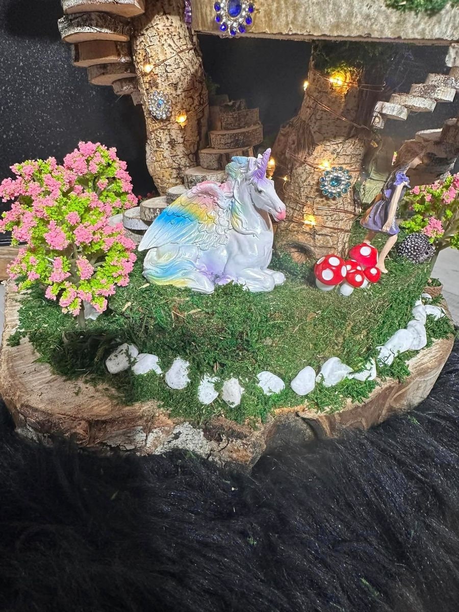 Stunning Triple Fairy House Doll House Fully Decorated With Fairies Furniture And Lights Fairy House In The Garden