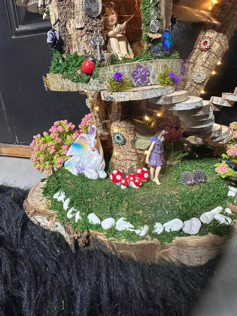 Stunning Triple Fairy House Doll House Fully Decorated With Fairies Furniture And Lights Fairy House In The Garden