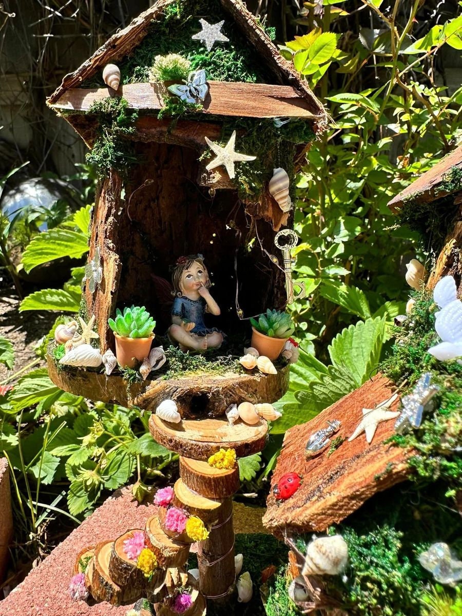 Fairy House Little Wonders Fully Decorated And Has Lights Handmade Fairy House Pumpkin Fairy House