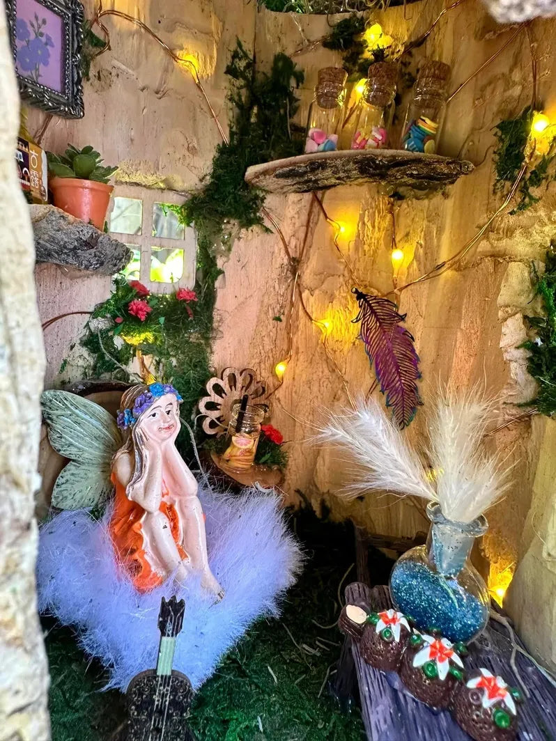Fairy House Tree Stump Fully Decorated And Has Lights So Mystical Fairy Houses From Tree Stump Fairy House
