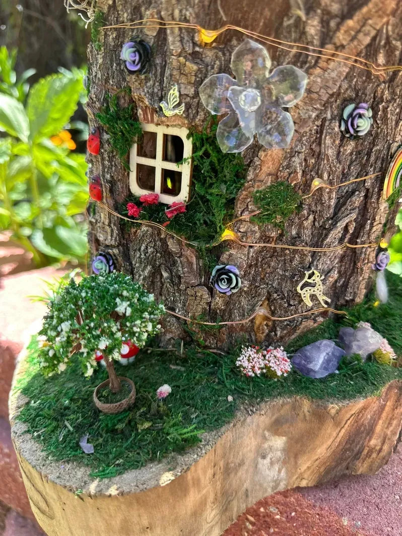 Fairy House Tree Stump Fully Decorated And Has Lights So Mystical Fairy Houses From Tree Stump Fairy House