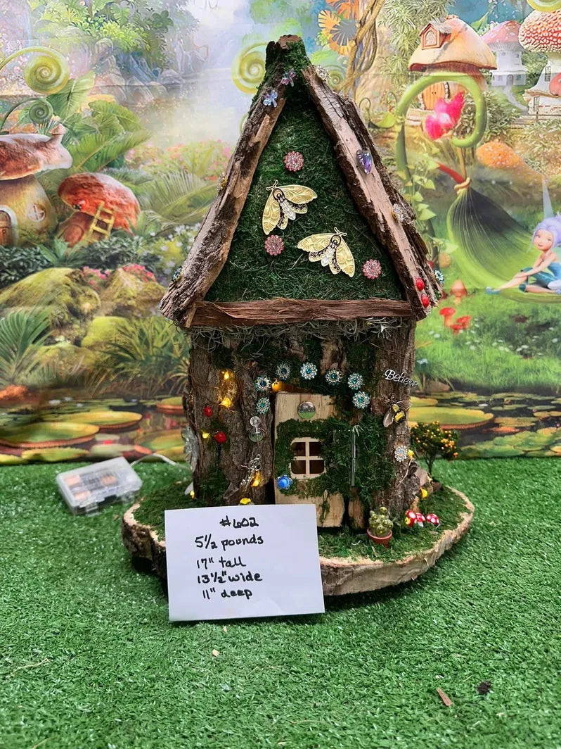 Hollowed Tree Stump Fairyhouse With Lights Fairies And Fairy Houses Cute Small Fairy House