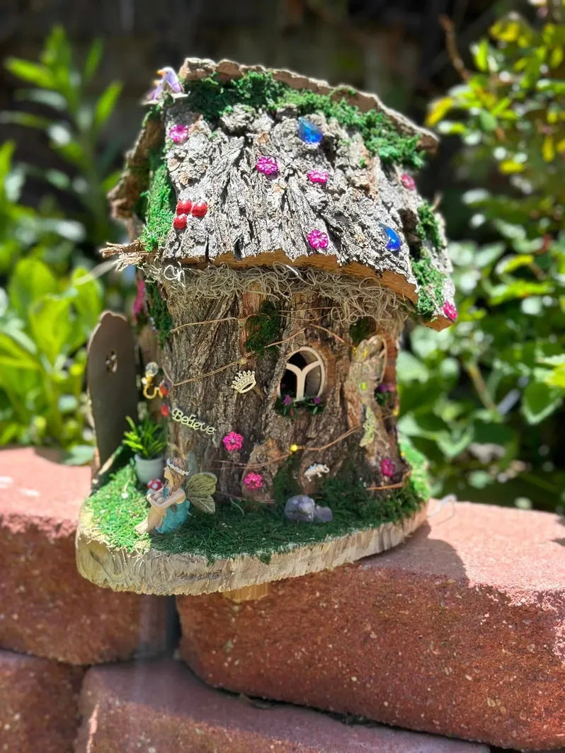Handmade Fairy House Stump Just Amazing Fully Decorated And Has Lights Fairy Houses For Sale