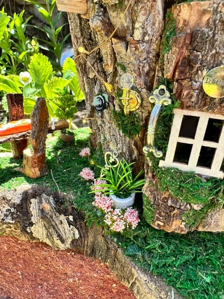 Fairy House Tree Stump Fully Decorated And Has Lights So Mystical Fairy Houses From Tree Stump Fairy House