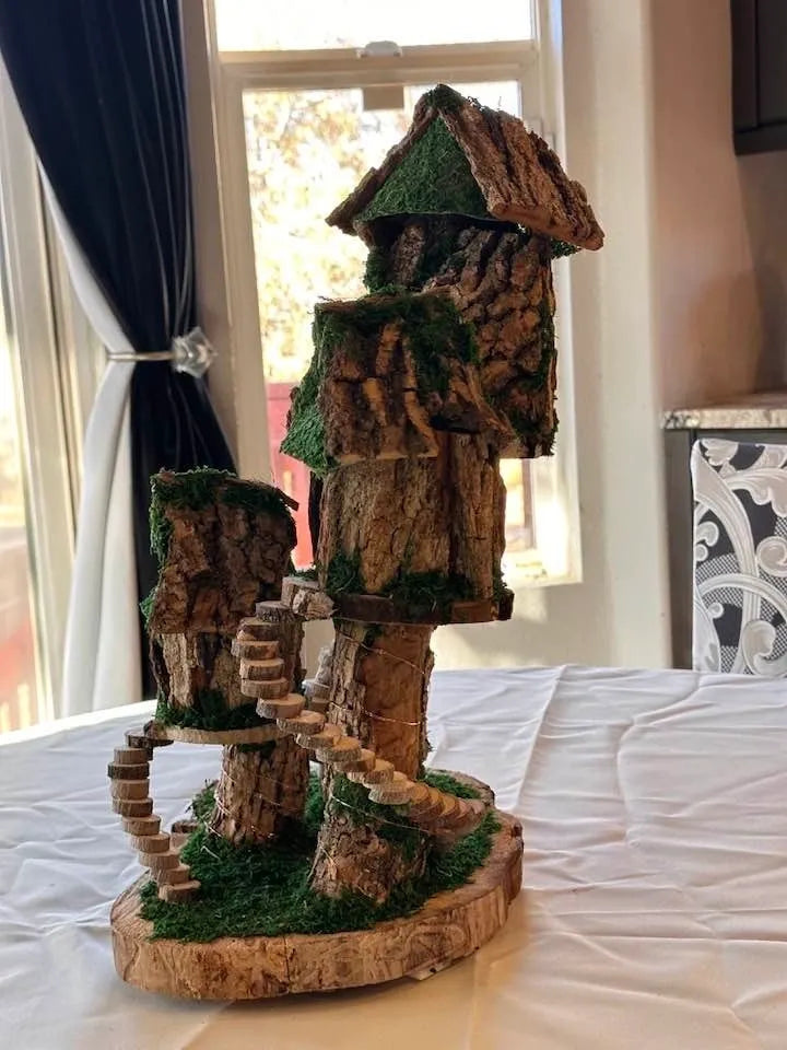 Wood Fairy House Fully Decorated With Lights