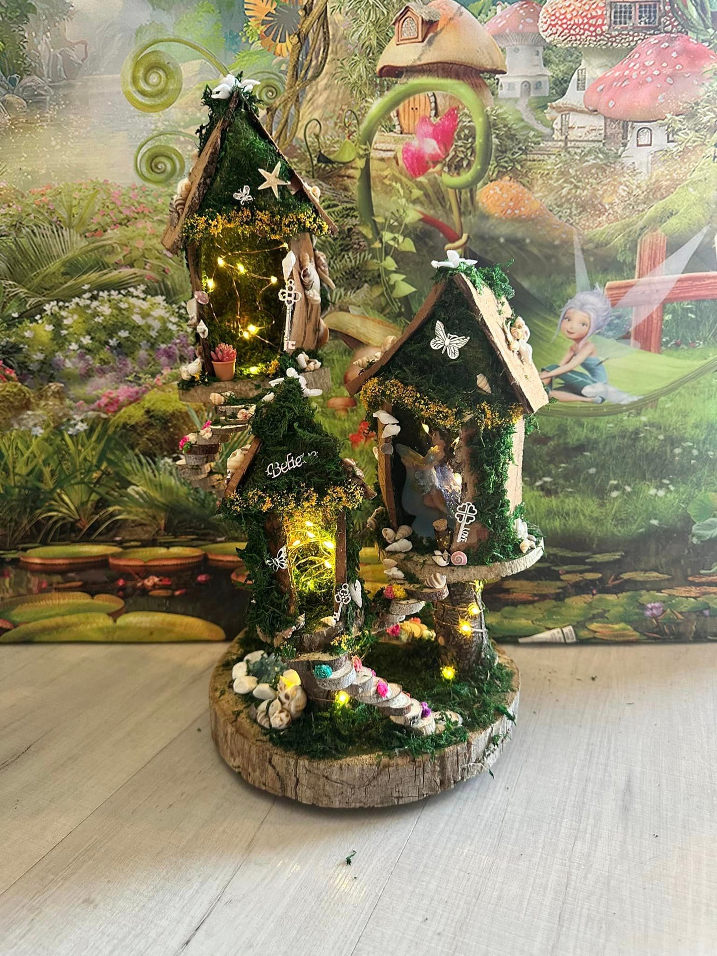 Handmade Fairy House With Seashell Accents And Fairy Lights