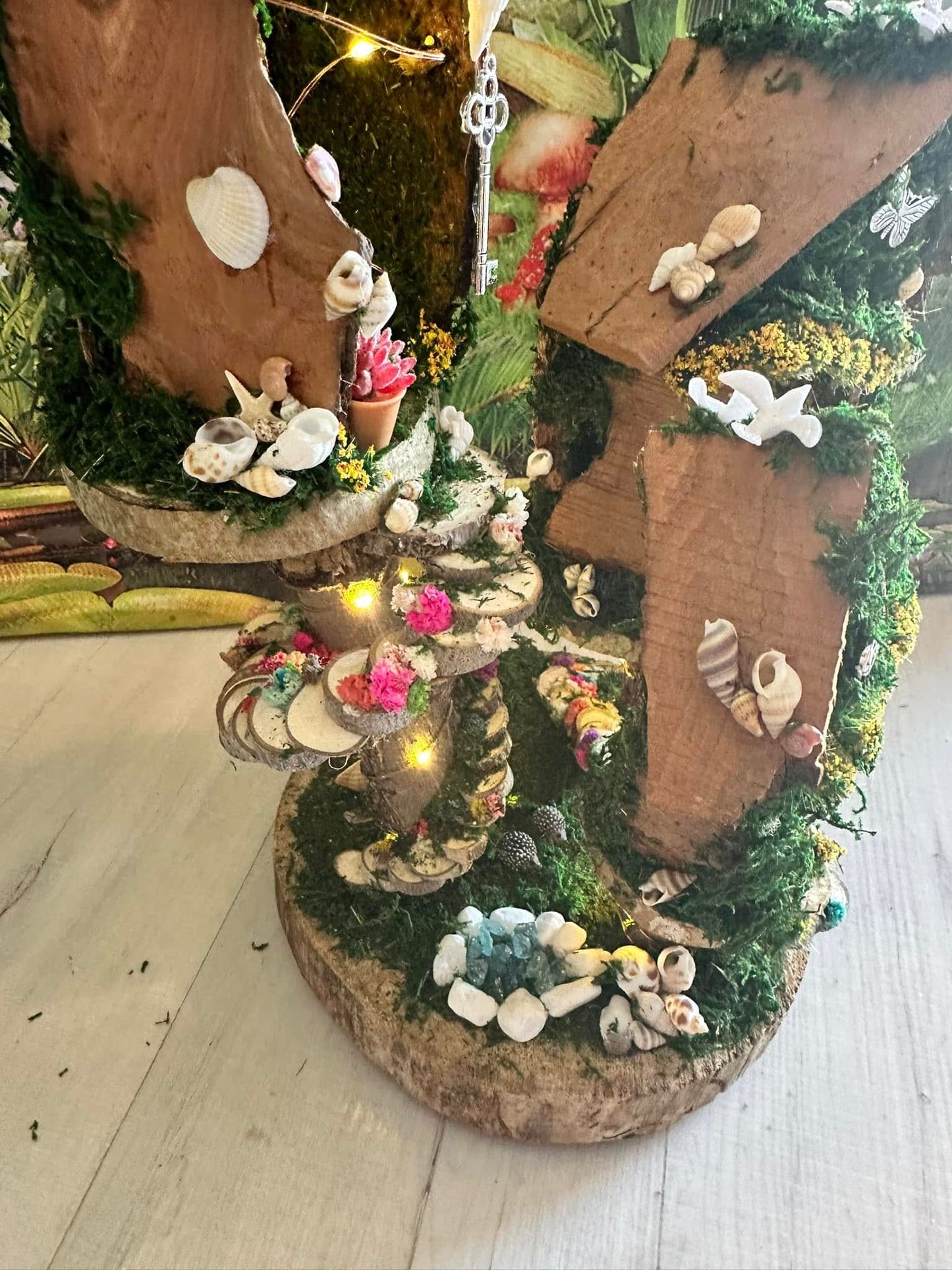 Handmade Fairy House With Seashell Accents And Fairy Lights