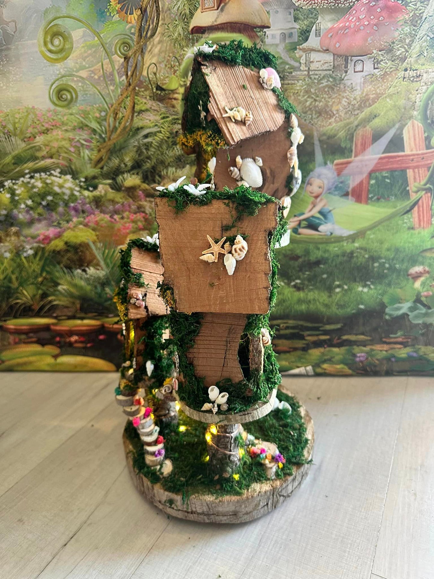 Handmade Fairy House With Seashell Accents And Fairy Lights