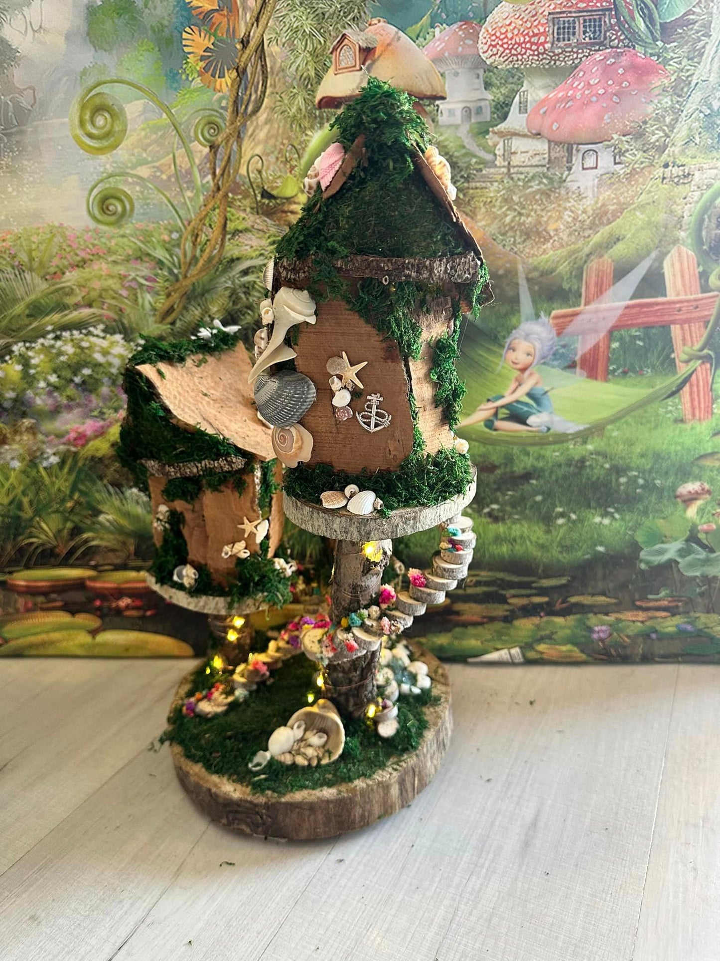 Handmade Fairy House With Seashell Accents And Fairy Lights