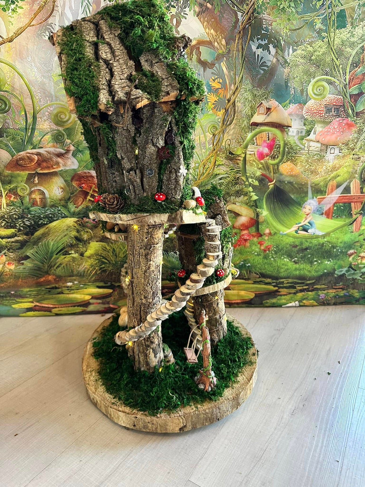 Large Handmade Fairy House Must See. Has lights!