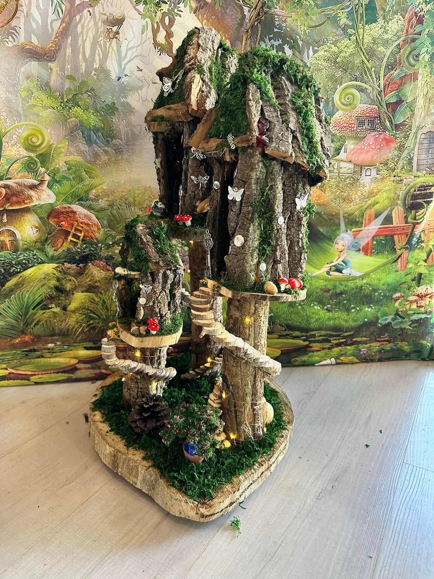 Large Handmade Fairy House Must See. Has lights!