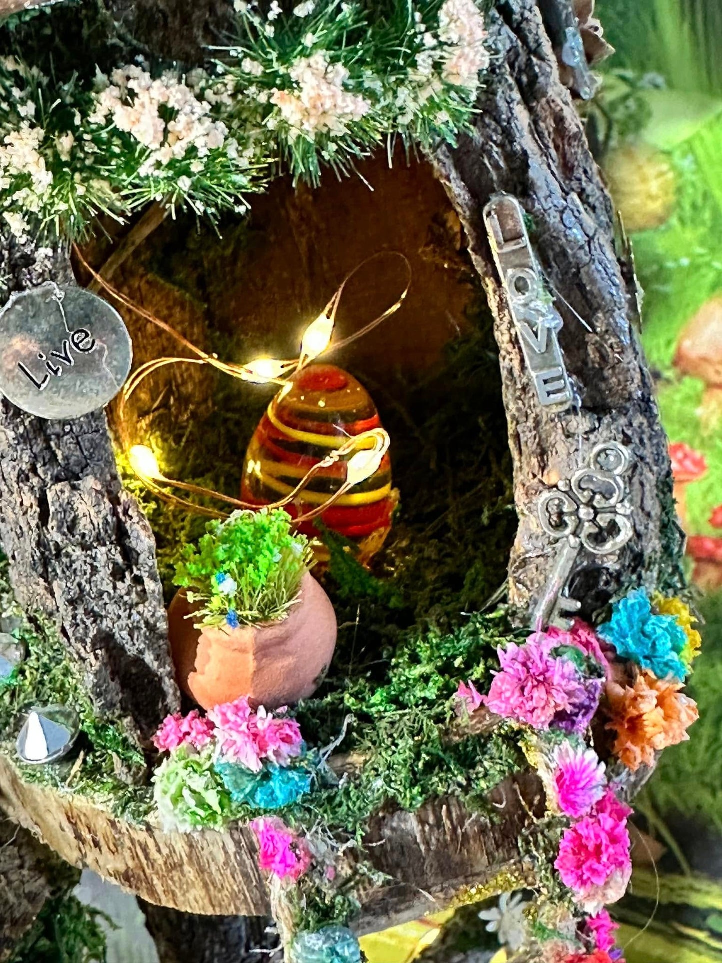 Easter Garden Fairy House for Easter Village for Kids Fully Decorated With Lights