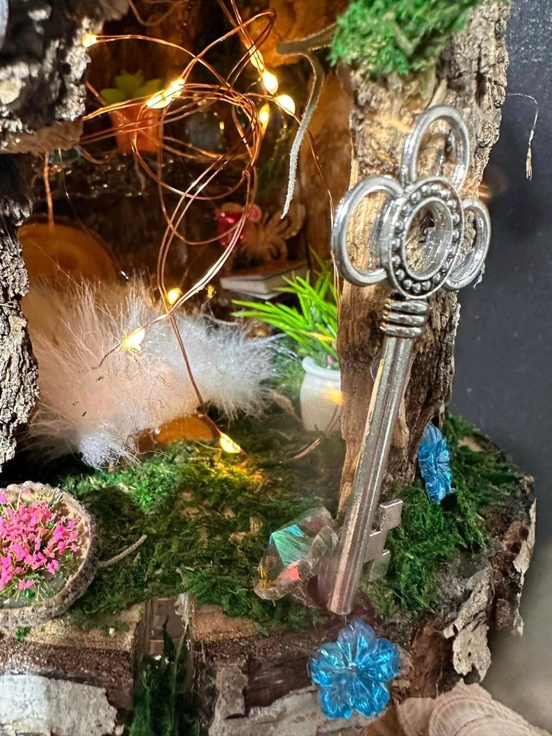 Fairy Doll House 4 Plex One Of A Kind Fully Decorated With Lights Fairy House Handmade Handmade Fairy House Woodland Cottage Wooden Fairy