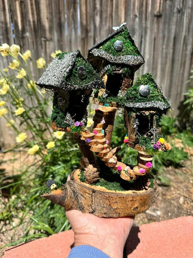 Fairy House With Magical Fairies Fully Decorated And Has Lights Fairy Night Light Fairy House Handmade Handmade Fairy House