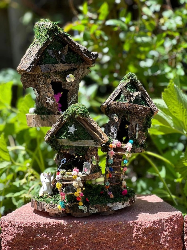 Fairy House Handmade Fully Decorated And Has Lights Mystical Fairy House Handmade Handmade Fairy House Wood Fairy House Woodland Cottage