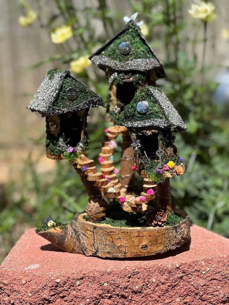 Fairy House With Magical Fairies Fully Decorated And Has Lights Fairy Night Light Fairy House Handmade Handmade Fairy House