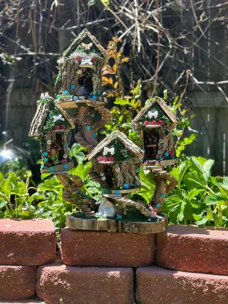 Huge Fairy House Handmade Fairy Magic Fully Decorated & Lights Dollhouse Woodland Cottage Wooden Fairy House Custom Outdoor Fairy House