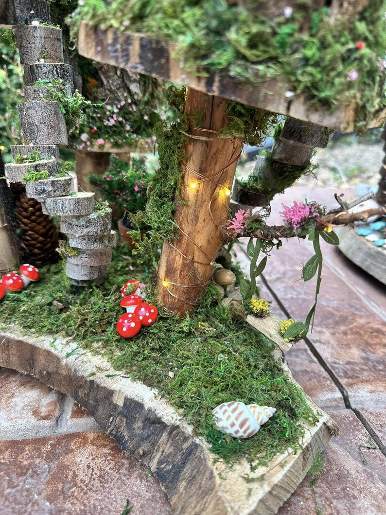 Lovely Fairy House Fairy Garden Neighborhood Large Fairy House Handmade Fairy House With Lights Outdoor Fairy House Wooden