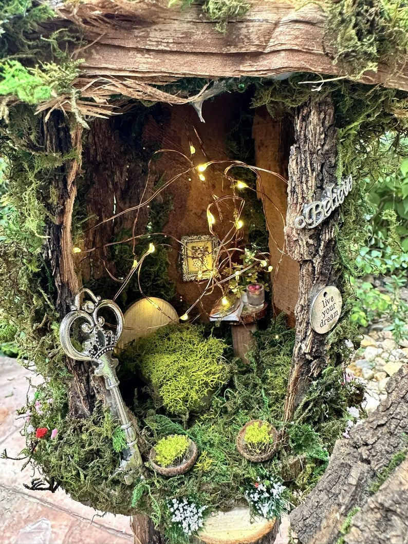 Lovely Fairy House Fairy Garden Neighborhood Large Fairy House Handmade Fairy House With Lights Outdoor Fairy House Wooden