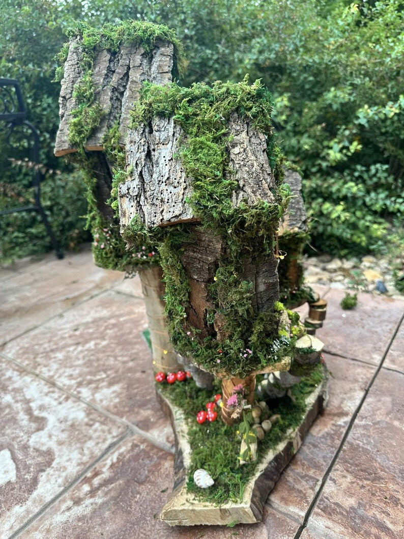 Lovely Fairy House Fairy Garden Neighborhood Large Fairy House Handmade Fairy House With Lights Outdoor Fairy House Wooden