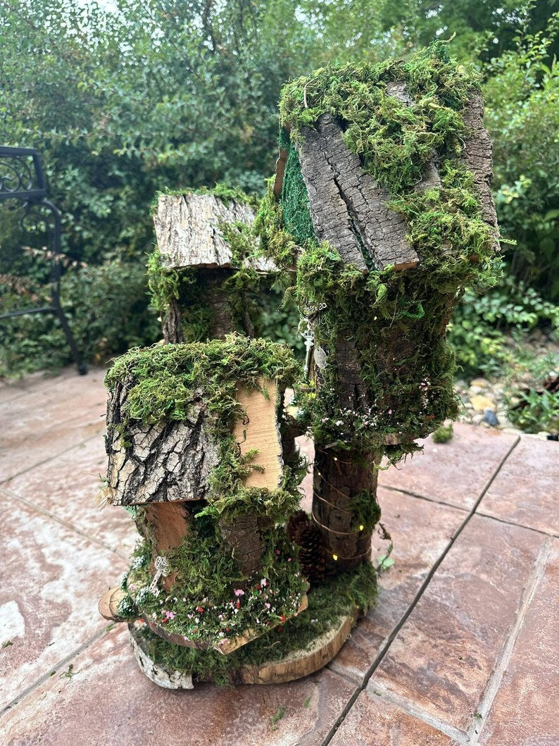 Lovely Fairy House Fairy Garden Neighborhood Large Fairy House Handmade Fairy House With Lights Outdoor Fairy House Wooden