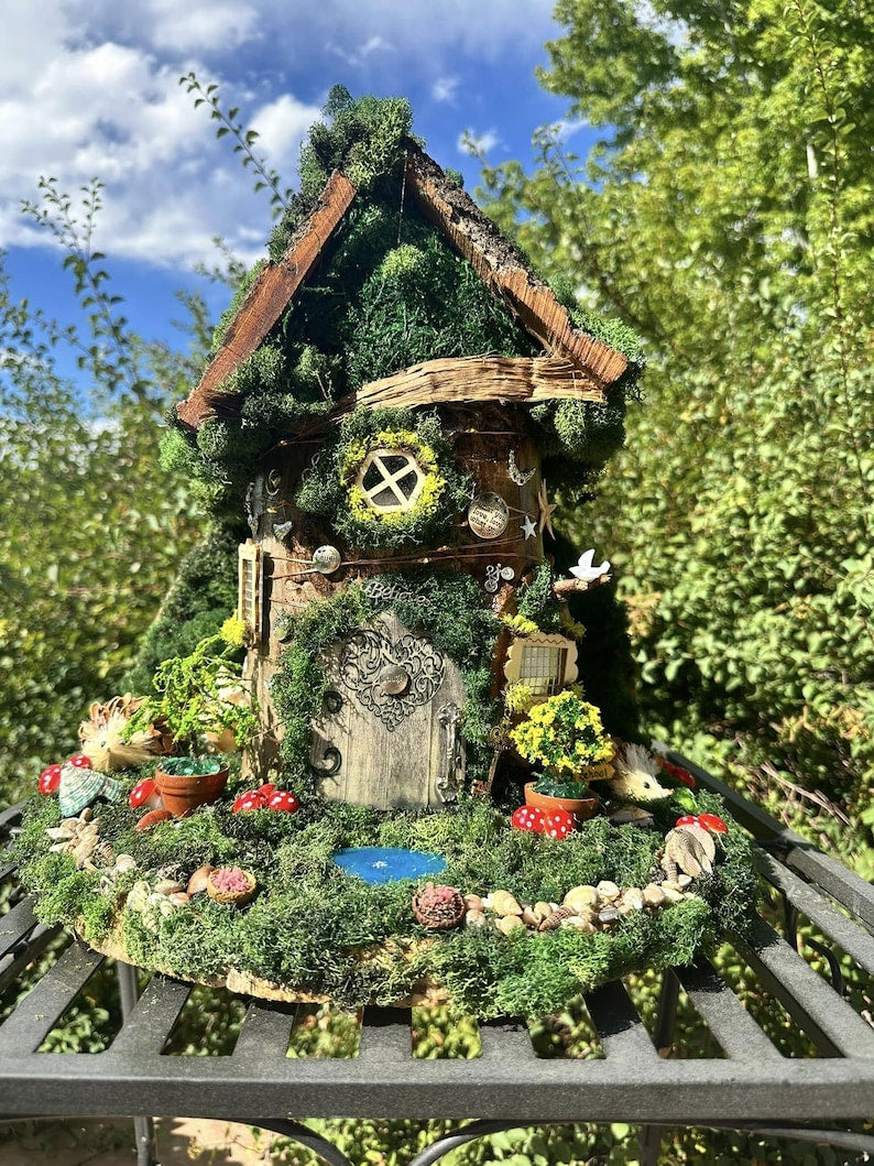 Fairy House Wall or Tree Screw In Fully Decorated With Lights Fairy Garden Dollhouse Handmade Fairy House Large Fairy House Fairy House