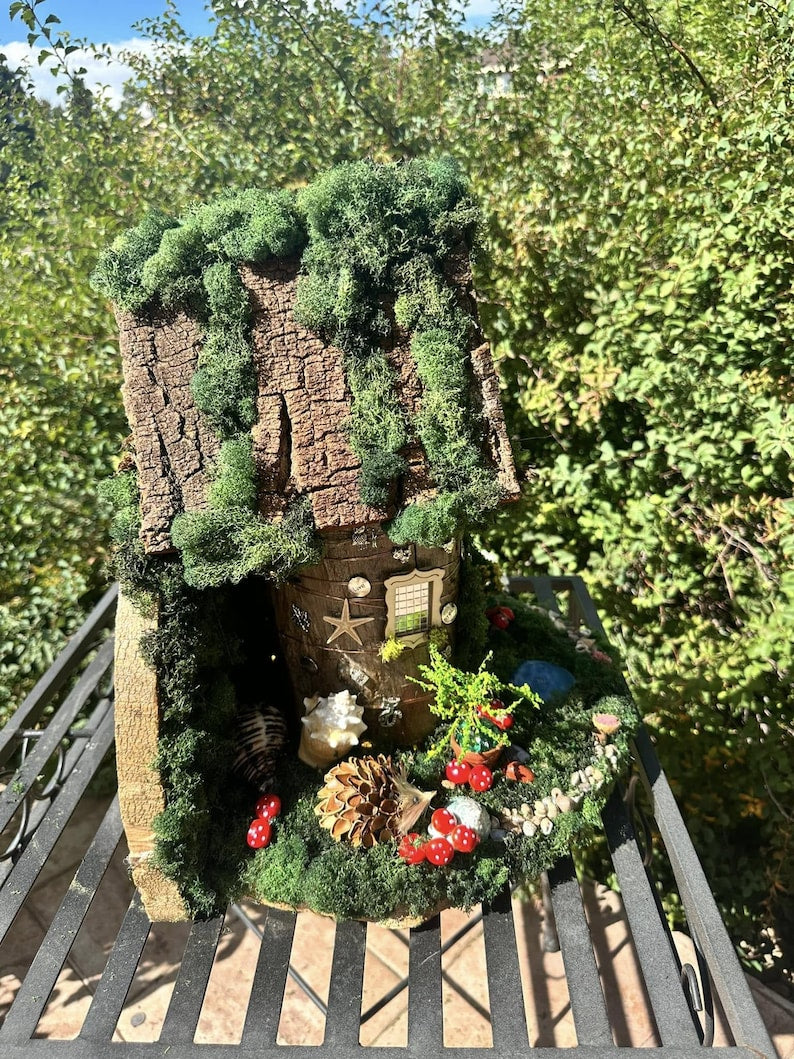 Fairy House Wall or Tree Screw In Fully Decorated With Lights Fairy Garden Dollhouse Handmade Fairy House Large Fairy House Fairy House