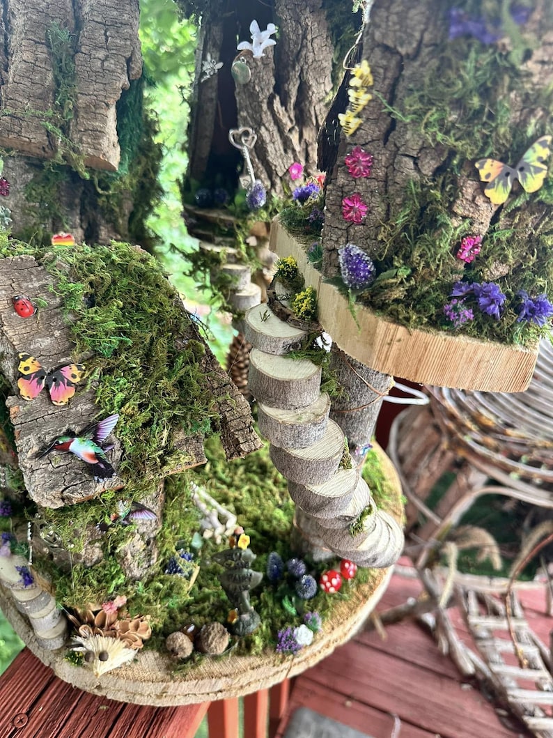 Large 4 plex Fairy House Handmade Fairy Village Fairy Dollhouse Fairy Garden Woodland Fairy House Handmade Wooden Fairy House Fairy Garden