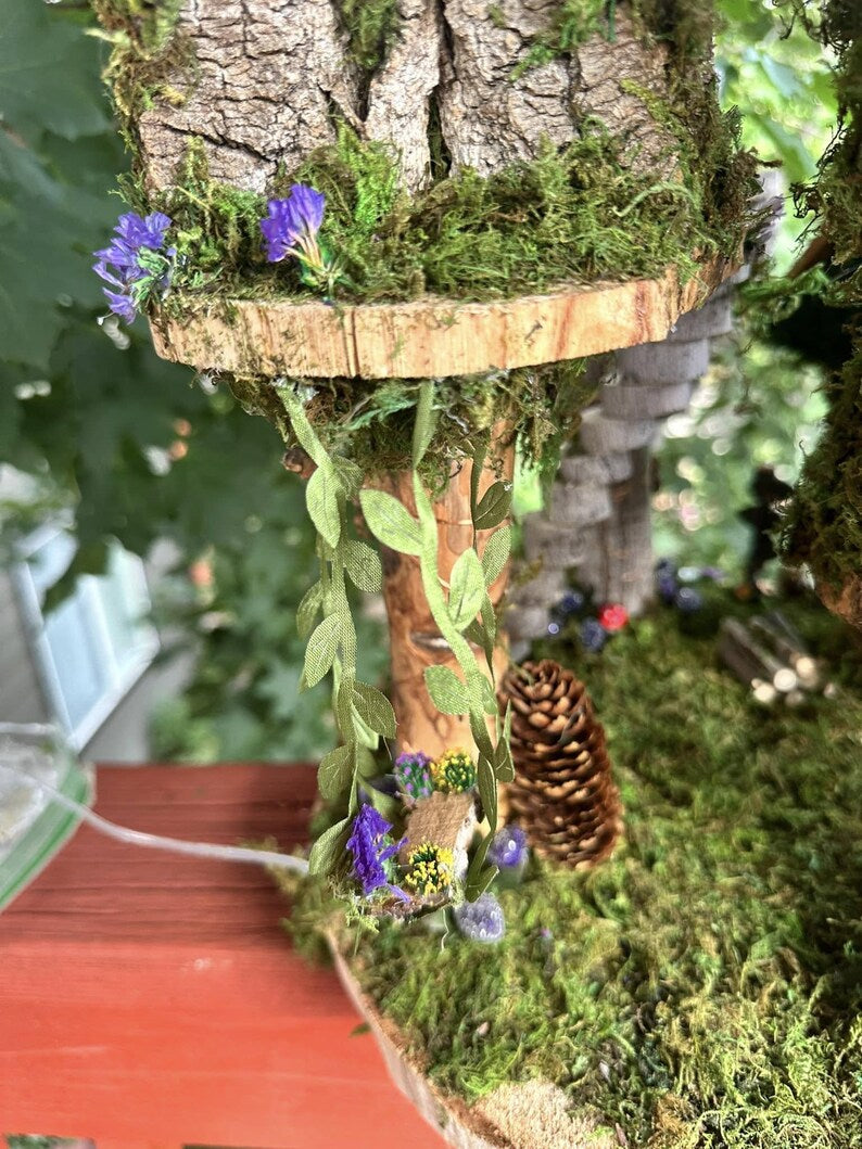 Large 4 plex Fairy House Handmade Fairy Village Fairy Dollhouse Fairy Garden Woodland Fairy House Handmade Wooden Fairy House Fairy Garden