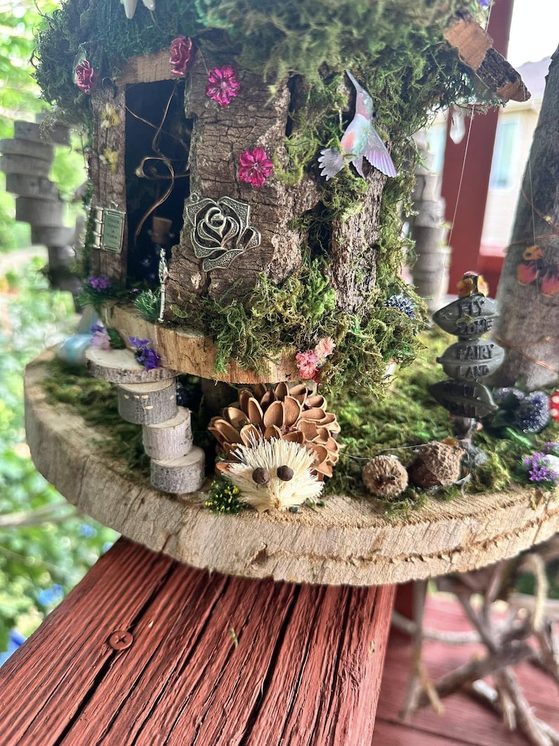 Large 4 plex Fairy House Handmade Fairy Village Fairy Dollhouse Fairy Garden Woodland Fairy House Handmade Wooden Fairy House Fairy Garden