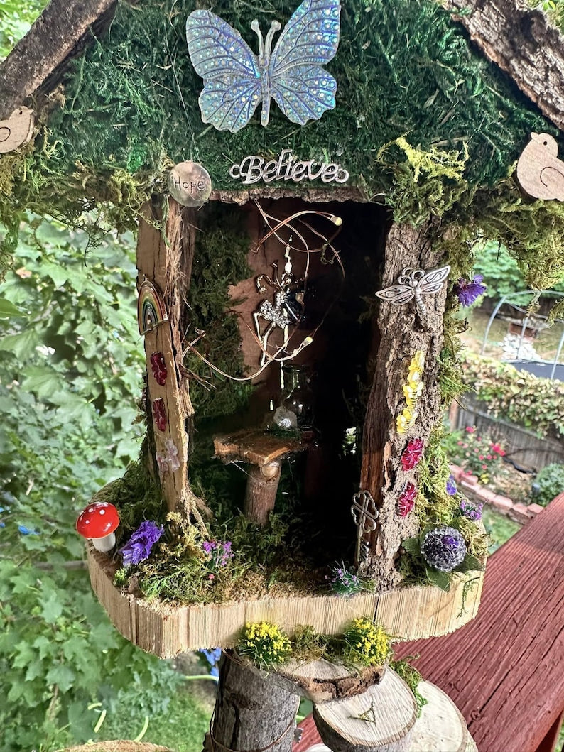 Large 4 plex Fairy House Handmade Fairy Village Fairy Dollhouse Fairy Garden Woodland Fairy House Handmade Wooden Fairy House Fairy Garden