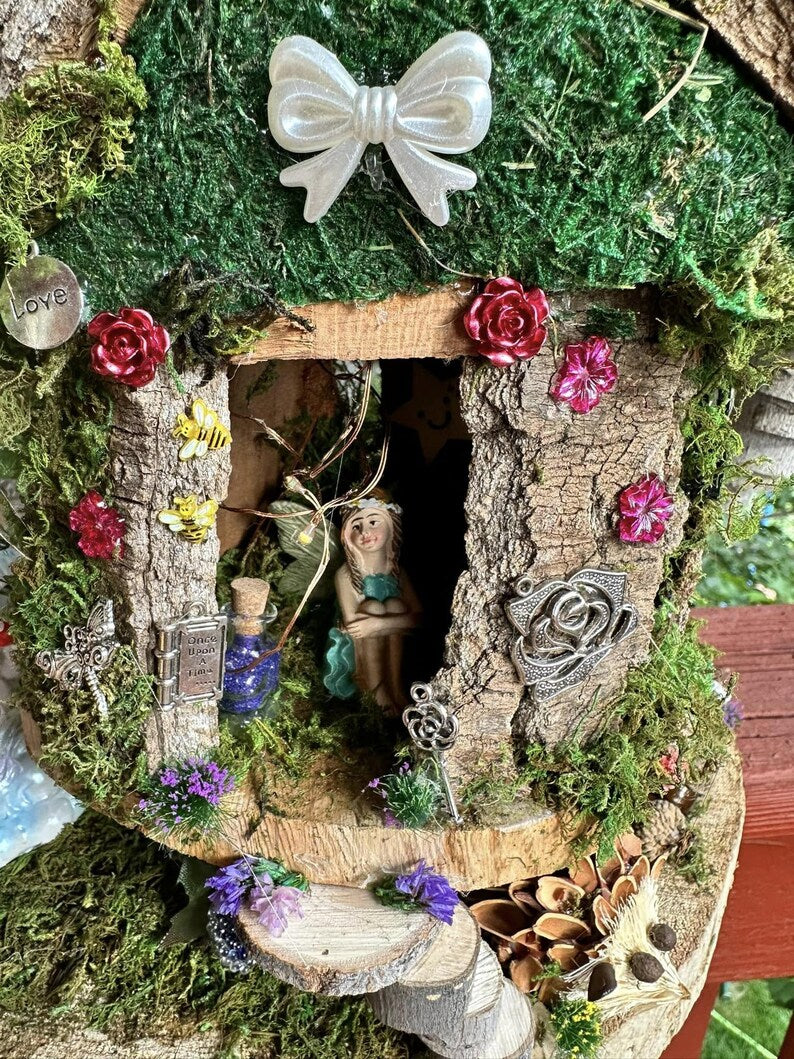 Large 4 plex Fairy House Handmade Fairy Village Fairy Dollhouse Fairy Garden Woodland Fairy House Handmade Wooden Fairy House Fairy Garden