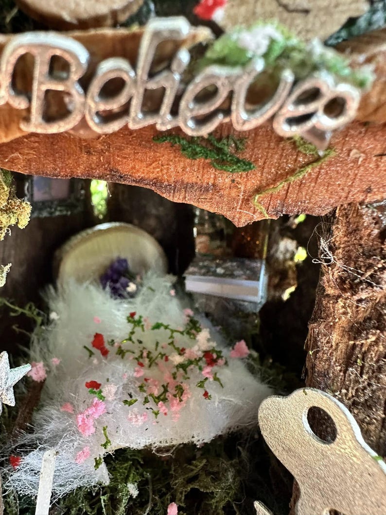 Adorable Small Fairy Garden House Single Fairy House Fully Decorated Fairy House Handmade Out or indoor Wooden Fairy House