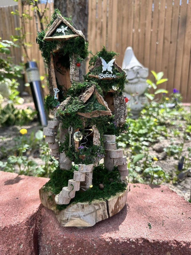 Handmade Small Fairy House Adorable With Lights Miniature Fairy House Fairy House Wooden ALL SIZES AVAILABLE