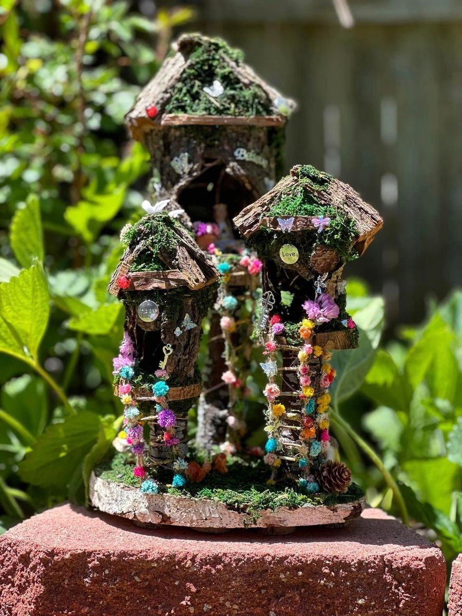 Handmade Fairy House Fully Decorated and Has Lights Fairy House, handmade fairy house, personalized gift, custom made