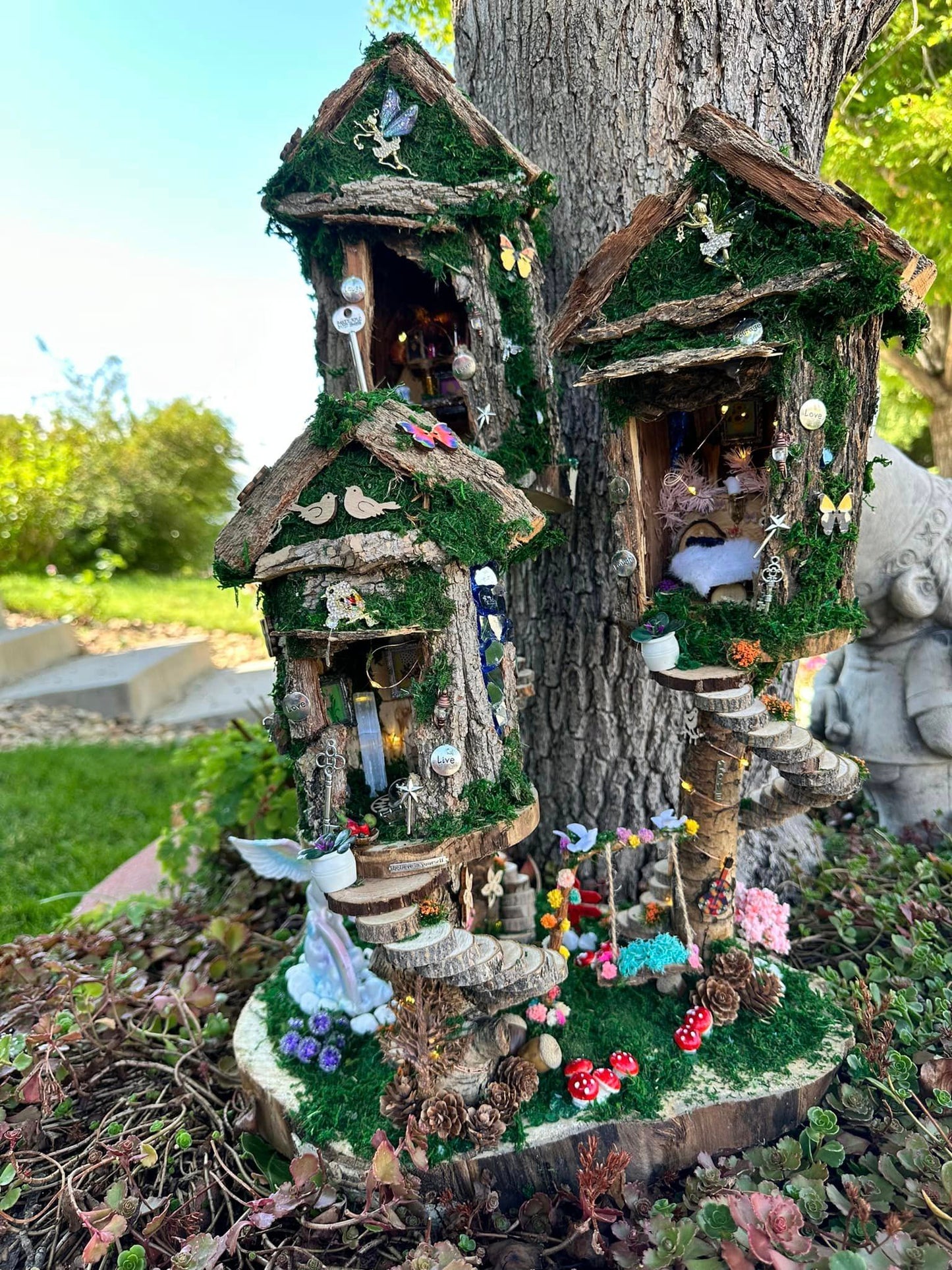 Handmade Fairy House Decorated Completely Inside and Out with Lights